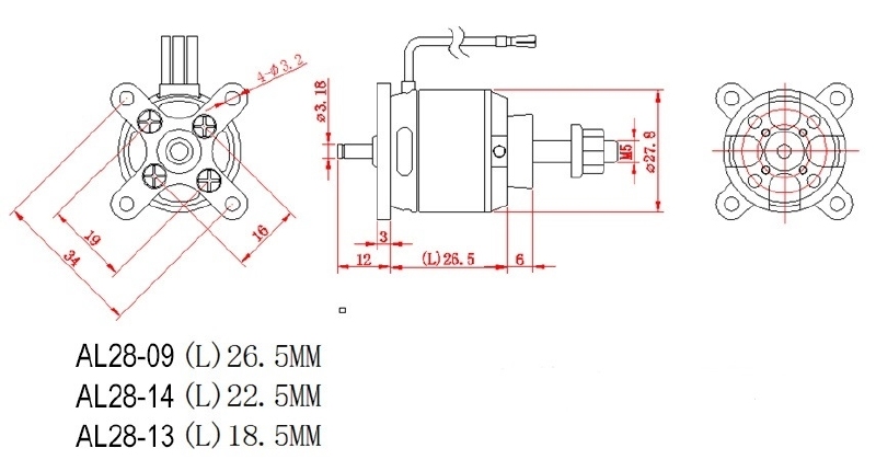 D-Power AL 28-14 Brushless Motor 1380KV 2-3S, AL2814