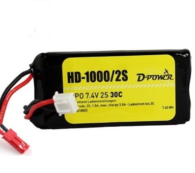 D-Power HD-1000 2S Lipo (7,4V) 30C - mit BEC Stecker